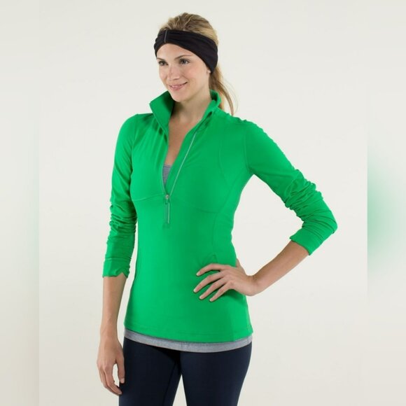 Lululemon Star Runner Pullover 1/2 Zip Top Green Bean Stretch Thumbholes Size 8 - Picture 2 of 16